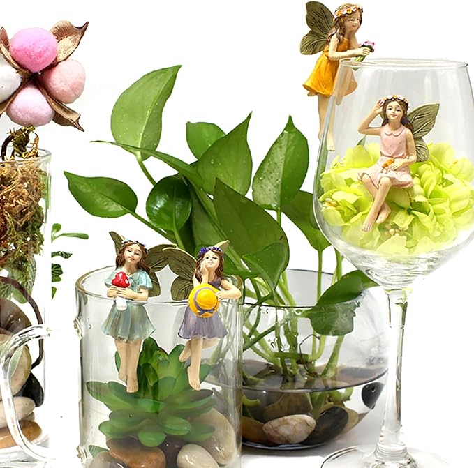 KOCNYDEY Garden Miniatures Fairies Mini Garden Figurine Set Fairies Statues Without a Stick for Outdoor Garden Yard Lawn Home Decor Lovely Resin Fairy Angel Accessories (5 Pieces)