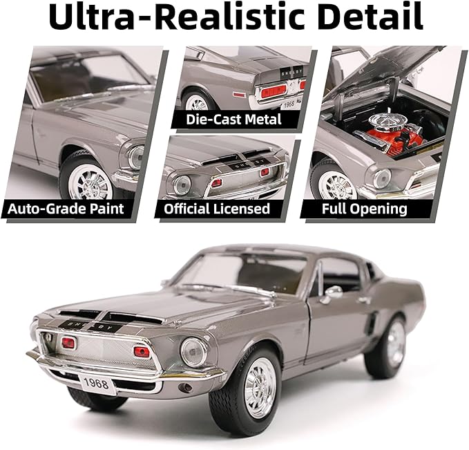 1968 Ford Shelby Cobra GT-500KR 1:18 Scale Diecast Model Premium Alloy Sports Collection Cars with Display Case, for Kids Men and Teens Dad 14+ Year