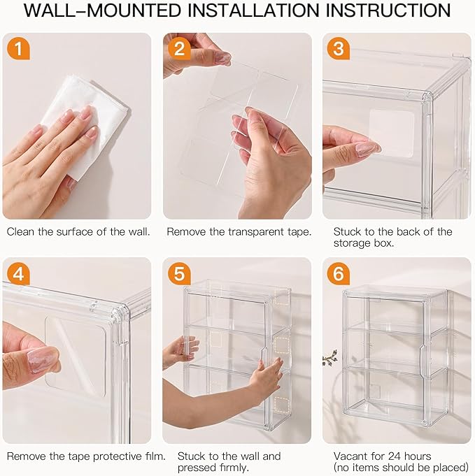 2 Pack Clear Display Case for Figures, Wall-Mounted Acrylic Storage Organizer Box, Stackable Display Cabinet with Magnetic Door & Removable Shelves, Showcase for Collectibles, Anime Figures