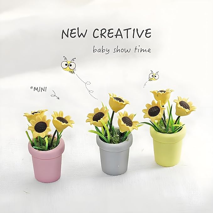 Miniature Sunflower Pots, 1/12 Scale, Dollhouse Accessories Resin Home Decor, Realistic Clay Flower Plants in Pots Blooming House Plant Home Indoor Decoration