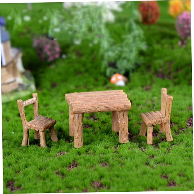 Miniature Table and Chairs Set, Fairy Garden Furniture Ornaments, Miniature Table and Chairs Set for Dollhouse Accessories, Home Micro Landscape Decoration Display