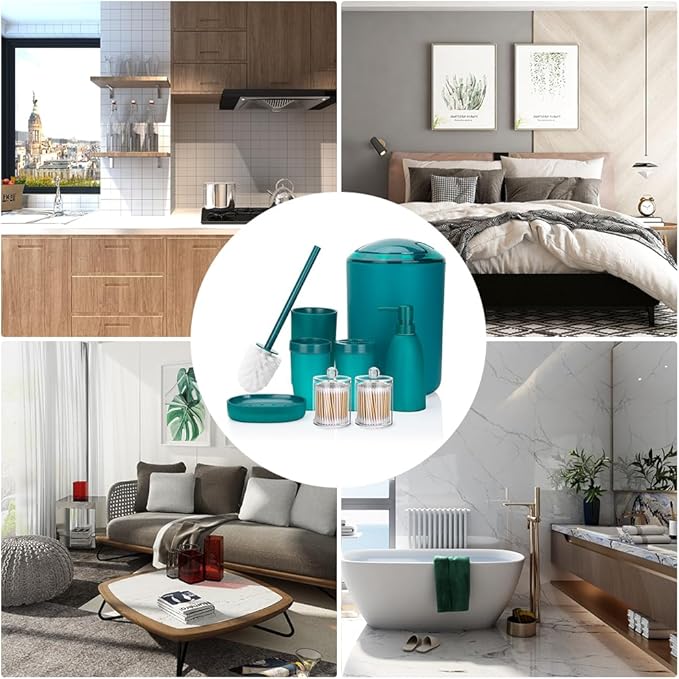 OTOSTAR Bathroom Accessory Set 8 Pcs Blue Bathroom Accessories Set Bathroom Set with Trash Can Soap Dispenser Toothbrush Holder Tumbler Soap Dish Toilet Brush Holder Qtip Holder (Blue)