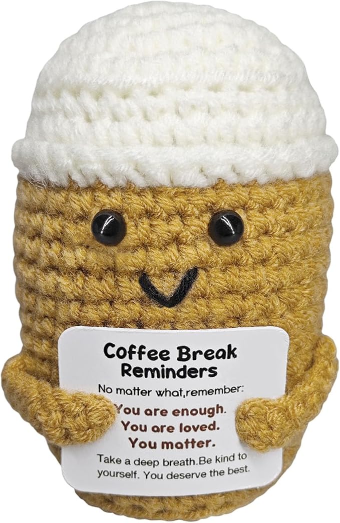 Fouliki Coffee Lovers Birthday Gifts for Women Men,Emotional Support Gifts,Encouragement Little Reminders Present,Positive Coffee Accessories,Crochet Espresso Desk Decorations