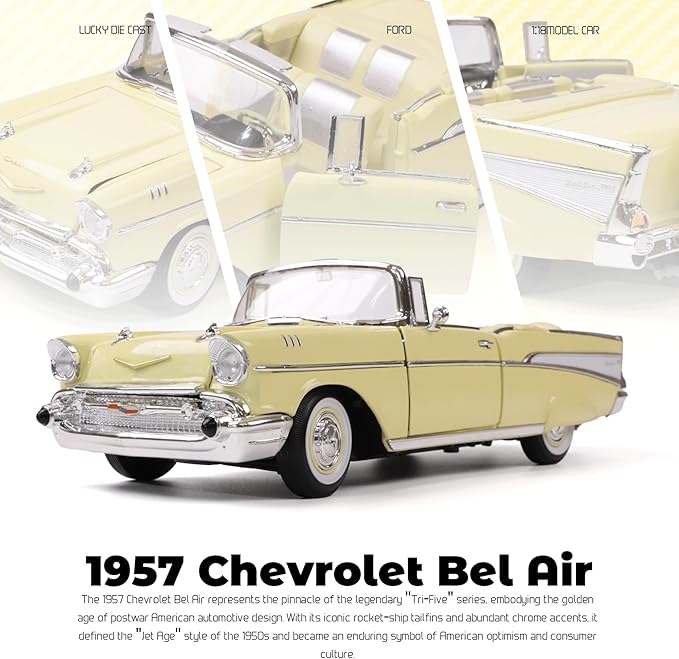 1957 Chevrolet Bel Air Convertible 1:18 Diecast Model Car Working Doors, Premium Alloy Classic Collection Car Collector's for Kids Men and Teens Dad 14+ Year