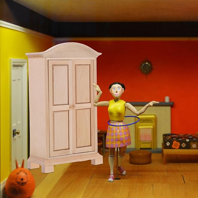 Abaodam Mini Wooden Wardrobe Model 1 12 Scale Doll House Furniture Double Door Closet Tiny Wardrobe for Dollhouse Decor and Accessories