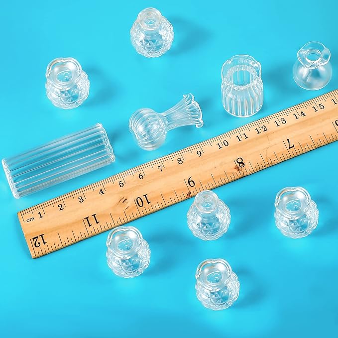 Civaner 35 Pcs Miniature Dollhouse Accessories Included 10 Small Vase Model 25 Fake Flower vases, Miniature Stuff for Tiny Houses Decoration DIY Micro Landscape Items