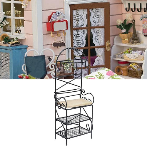 1:12 Miniature Storage Display, Miniature Furniture Wooden Storage Rack Mini Doll Bread Rack Dollhouse Kitchen Furniture Accessories (Black)