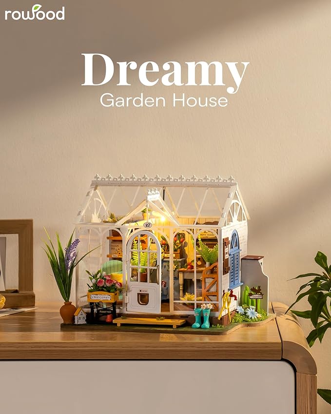 Rowood DIY Miniature House Kit,Mini Dollhouse KIt,Mayberry Street Craft Model Kits for Adults with LED,Birthday Gift/Home Decor for Family Friends-Dreamy Garden House