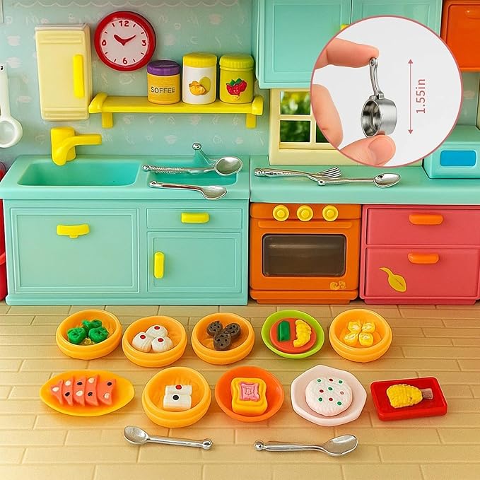 HKLMRO 150Pcs Miniature Food Drink Bottles Adults Dollhouse Soda Pop Cans Pretend Play Kitchen Cooking Game Party Accessories Toys Hamburger Cake Ice Cream Pizza Bread Tableware Doll House Landscape