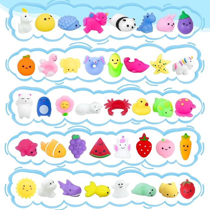 150 Pieces Kawaii Mini Animal Mochi Squishy Toys Party Favors for Kids 8-12 Fufu Bulk Squishy Slow Rising Sensory Fidget Toys for Classroom Prizes Set Christmas Pack Valentine Goodie Bags Easter Eggs