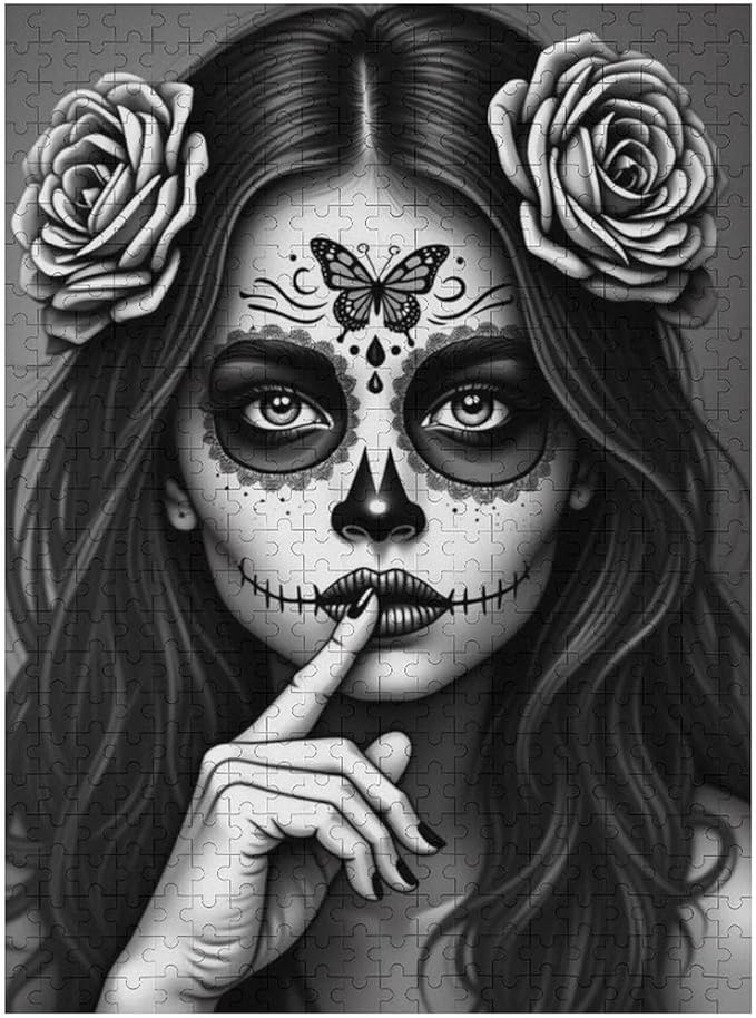 Jigsaw Puzzles for Adults 500 Piece - Gorgeous Sugar Skull Lady Day of The Dead Wooden Puzzle,Educational Games，Challenge Puzzles Puzzle Games,Stress Relief Games,Funny Puzzles