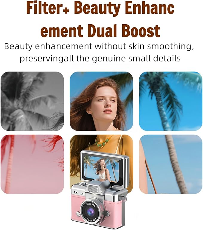 Mini Digital Camera Keychain Retro Mini Digital Video Camera Small 1080P FHD Recording with 0.96" IPS Screen with 6 Retro Filters AVI Format-Ideal for Phone Transfer (128GB, Orange)