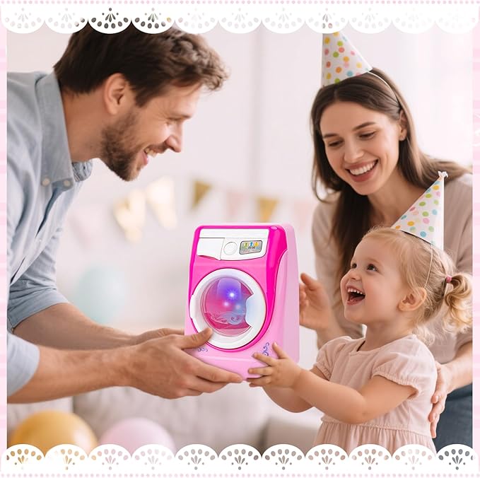 deAO Washing Machine Toy for Kids Dollhouse Furniture Pretend Play Household Appliance Laundry Play Set with Rotatable Roller for Boys Girls