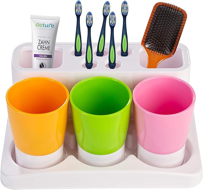 Aebeky Toothbrush Holder Kids Family Set for Bathroom Storage Organizer (Orange+Green+Pink)
