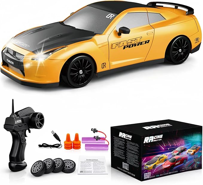 Remote Control Car RC Drift Car 2.4GHz 1:24 Scale 4WD 15KM/H High Speed Model Vehicle with LED Lights Drifting Tire Racing Sport Toy Car for Adults Boys Girls Kids Gift 2Pcs Rechargeable Batteries