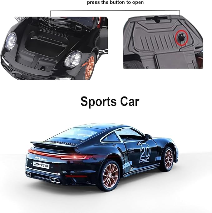 Toy Cars for Kids Ags 3+ Turbo S Alloy Diecast Model Cars,Pull Back Car Toy with Light and Sound Sports Race Car Gifts for Boys Age 3-8 Black