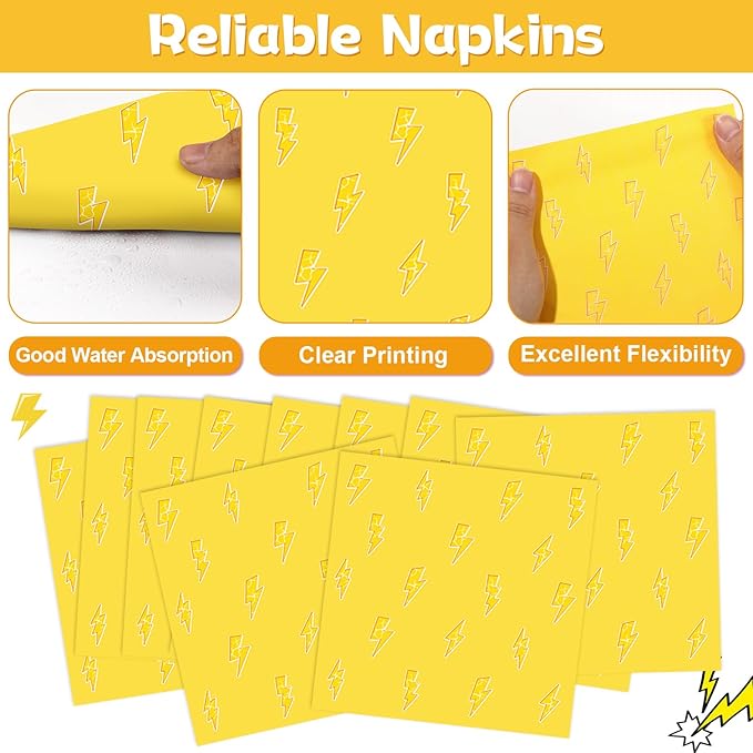 96PCS Lightning Bolt Birthday Party Decorations Lightning Paper Plates Napkins Yellow Cartoon Tableware Flash Weather Dinnerware Supplies for Birthday Baby Shower Wedding Party Favors Serve 24 Guests