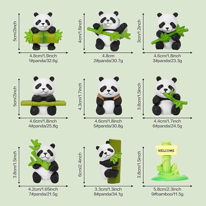 9pcs Mini Panda Figurines, Mini Animals Figurines Fairy Garden Accessories Outdoor for Garden Decor, Landscape Decor, DIY Craft, Dollhouse, Succulents & Home Decoration
