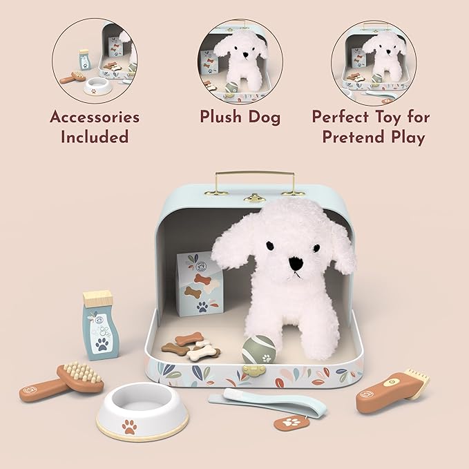 Speedy Monkey My Little Dog Care Suitcase – Includes Plush Dog, Accessories, Snacks, Bowl, Collar & Brush – Perfect Toy for Pretend Play, Travel Adventures, and Pet Care Fun – Ages 3-6 Years