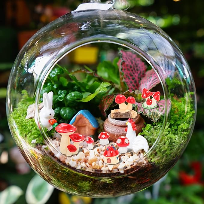 65 Pieces Mini Mushrooms Figurines Red Tiny Resin Mushroom Decor for Fairy Graden Craft Fake Mushrooms Moss Landscape DIY Terrarium Cake Topper Party Decoration Home Decor