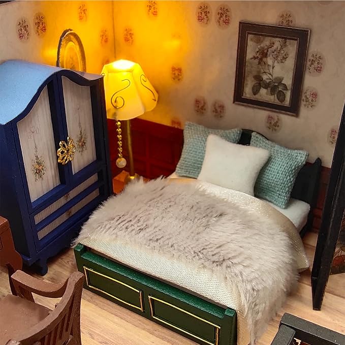 CUTEROOM DIY Miniature House Kit, DIY Miniature Dollhouse Kit with Funiture LED Lights & Music Box, Creative Room for Adult Valentine's Christmas Day Gift - Dream Buliding Pavilion