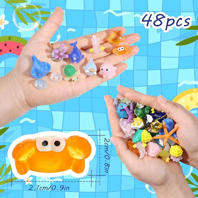 48pcs Mini Ocean Resin Animals Tiny Sea Animals Figurines Marine Miniature Plastic Aquarium Ornaments Decorations for DIY Fish Tank Potted Micro Fairy Garden Dollhouse Accessory