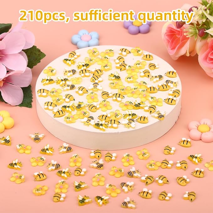 210pcs Mini Bees Figures, 3 Styles Miniature Resin Yellow Bees Tiny Resin Animals for Crafts Dollhouse Fairy Garden Micro Landscape Garden Decor