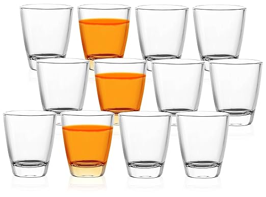 QUAFFER Mini Shot Glass (Set of 12) – Elegant Classic Shot Glasses 1 oz – Classic Whisky Vodka Tequila Sherry Brandy Cordial Mini Snifters Glasses - Perfect for Parties, Bars, Events, Home Bar