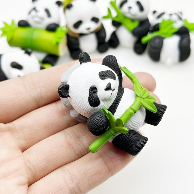 Cayway 8 PCS Mini Panda Set, Panda Bamboo Toys Miniature Panda Decor Fairy Garden Animals for Plant Pots Bonsai Craft, Micro Landscaping Decoration
