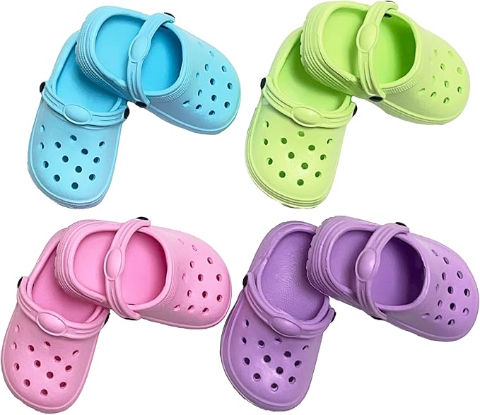 HXIELEC 4 Pairs Classic Clogs for 18" Dolls - Macaron Color EVA Slip-On Shoes,Fits Most 18" Dolls,Dress Up Gift Set