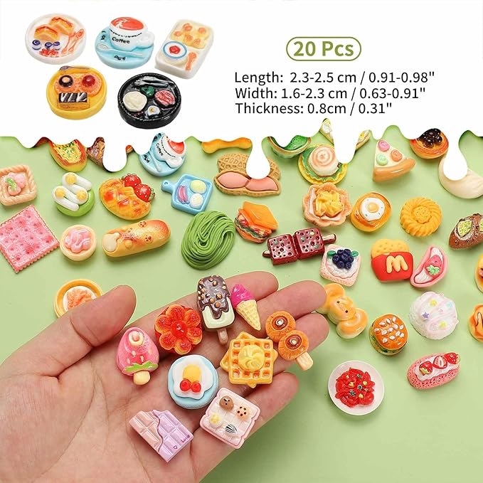 Dollhouse Miniature Food, Cute Mixed Afternoon Tea Tray Figures Toys Mini Resin Foods Trinkets for Pretend Play Kitchen Cooking Game & Doll House Decor (Mixing Colors, 20pcs)