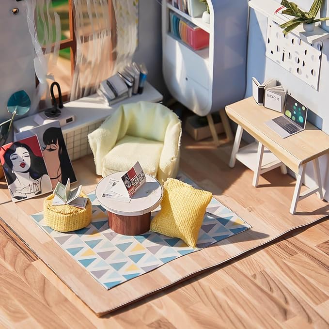 Flutesan 6 Pcs Miniature Dollhouse Wallpaper and Flooring Peel and Stick Mini DIY Self Adhesive Dollhouse Accessories 8.27 x 11.69 Inch (Natural Style)