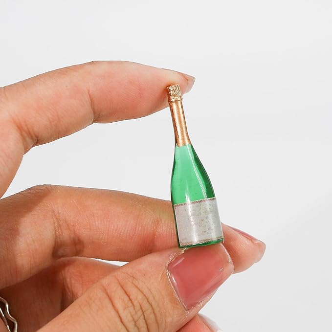 Miniature Champagne Wine Glass and Bottle for 1:12 Dollhouse Decor, Cake Topper Ornament, Mini Alcohol Liquor Beer Small Can Cocktail Simulation Accessories for Adult (20)
