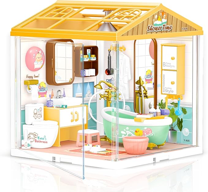 Hallisun LED Building Blocks for Adults, 1:24 DIY Miniature Dollhouse Kits with Roof & Dustproof Cover, Tiny House Toy Building Sets for Kids Ages 8-12-15, Birthday Hobbies Gift for Men Women Boy Girl