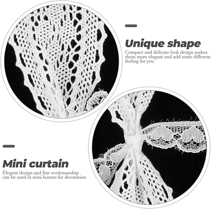 Kisangel 4pcs Dollhouse Miniature Lace Curtains, White Mini Curtains Tiny Doll House Window Shades for Miniature Dollhouse Furniture House Accessories