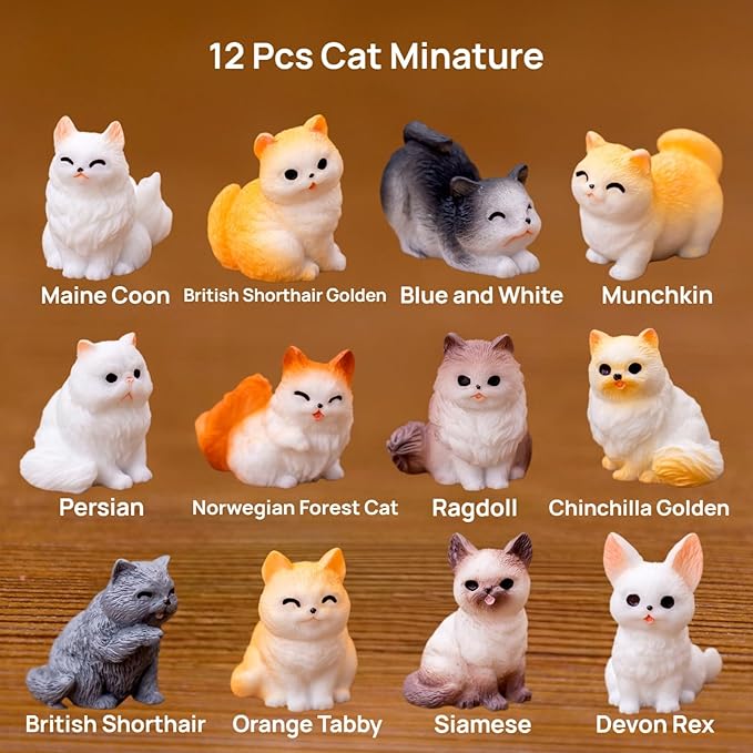 24 Pcs Mini Cat Dog Figurines Set, Cute Realistic Resin Animal Models & Cake Toppers, Miniature Ornaments for Home Desk Decor, Birthday Party Favors, Car Decor, Wedding