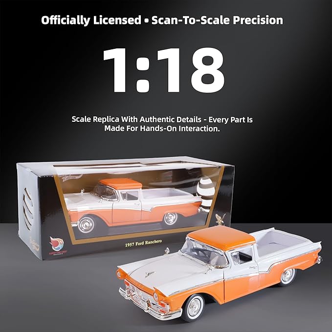 1957 Ford Ranchero 1:18 Diecast Model Officially Licensed Alloy Collection Car w/Working Doors & Hood, Classic Pickup for Kids Men and Teens Dad 14+ Year