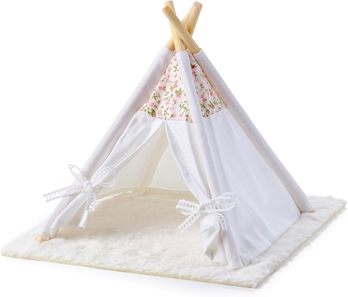 1:12 Dollhouse Camping Bed Tent, 1 Set Fairy Style Mini Pink Lace Tent with Carpet, Miniature Outdoor Furniture Accessories for Bedroom,Patio and Garden(White)
