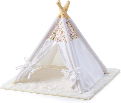 1:12 Dollhouse Camping Bed Tent, 1 Set Fairy Style Mini Pink Lace Tent with Carpet, Miniature Outdoor Furniture Accessories for Bedroom,Patio and Garden(White)