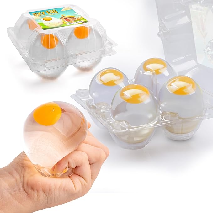 Squishy Ball Eggs Clear Egg Yolk Fun Squeeze Toys Stress Toys for Kids Easter Basket Fillers Squishy Funky Eggs Birthday Party Favors Pack of 4 Squishy Eggs