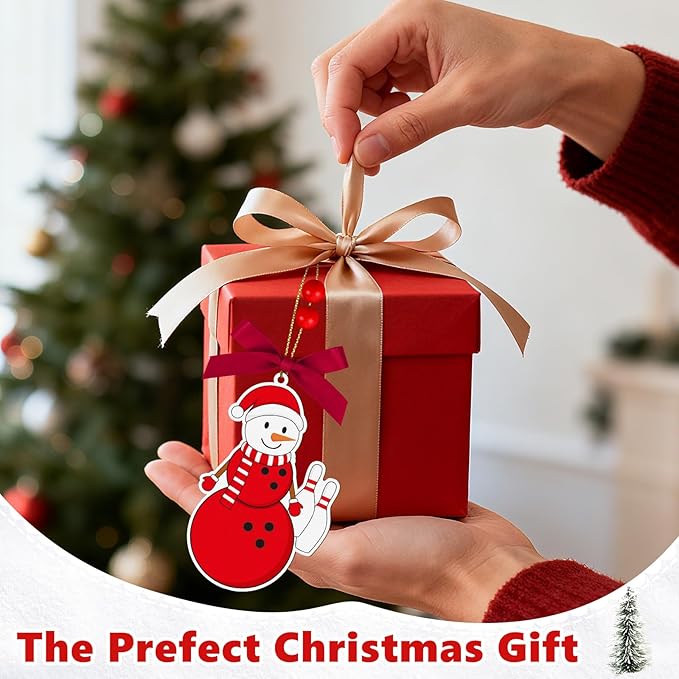 4.3 Inches Snowman Bowling Christmas Ornament, Wooden Bowling Snowman Tree Ornament Hanging Decoration for Rearview Mirror, Window, Eaves, Fireplace and Home Holiday Party Decor
