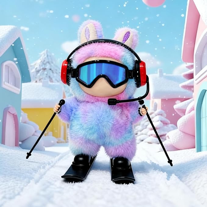2026 New 8-Piece Ski & Snowboard Set for 17cm Dolls - Goggles, Headset, Ski Poles, Boots & Snowboards, Vinyl Figure Sports Adventure Collection (Doll is NOT Included) (Black)