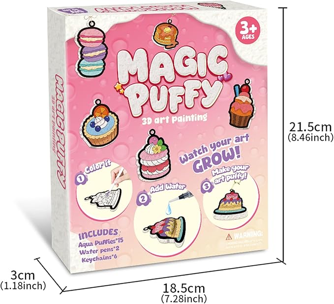 MZYTOZA 3D Art Craft Aqua Puffs Paint Kit - Magic Foam Texture Painting Kit, 15 Mess-Free Paint by Number Craft for Kids, Christmas Gift Idea & Stocking Stuffer(Aqua Puffs - Dessert Style)