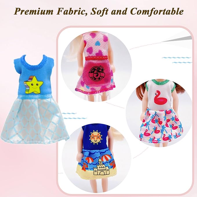 Mini 6 inch Doll Clothes and Accessories Set for Chelsea Dolls, Including 14 Fashion Doll Clothes 5 Hangers 4 Shoes 2 Glasses 2 Comb 1 Luggage 1 Earphone for 5.3 - 6 Inch Dolls(Doll not Including)