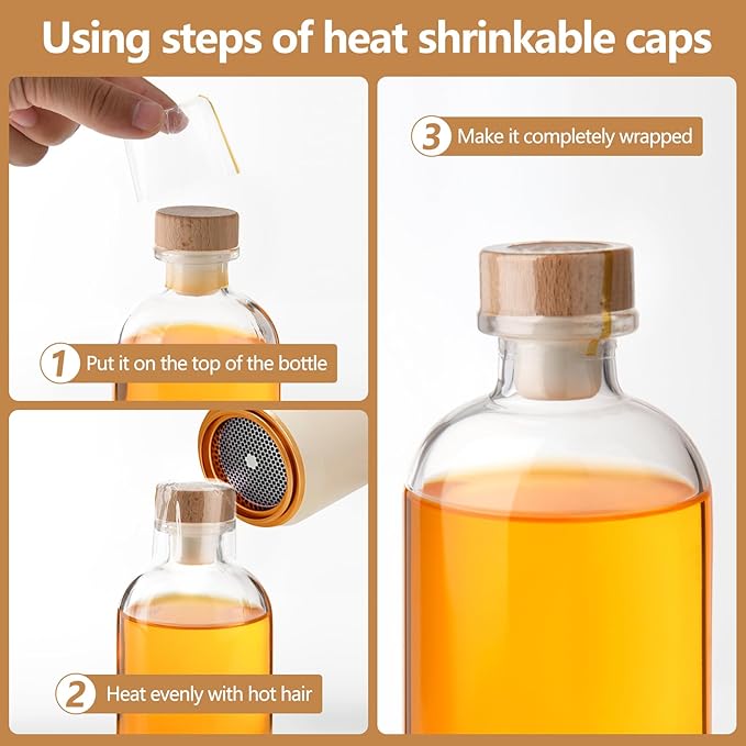 BPFY 6 Pack 8oz (250ml) Empty Glass Liquor Bottles with Lids, Heat Shrink Capsules, Whiskey Bottles for DIY Alcohol, Vodka, Reusable Glass Bottle with Caps
