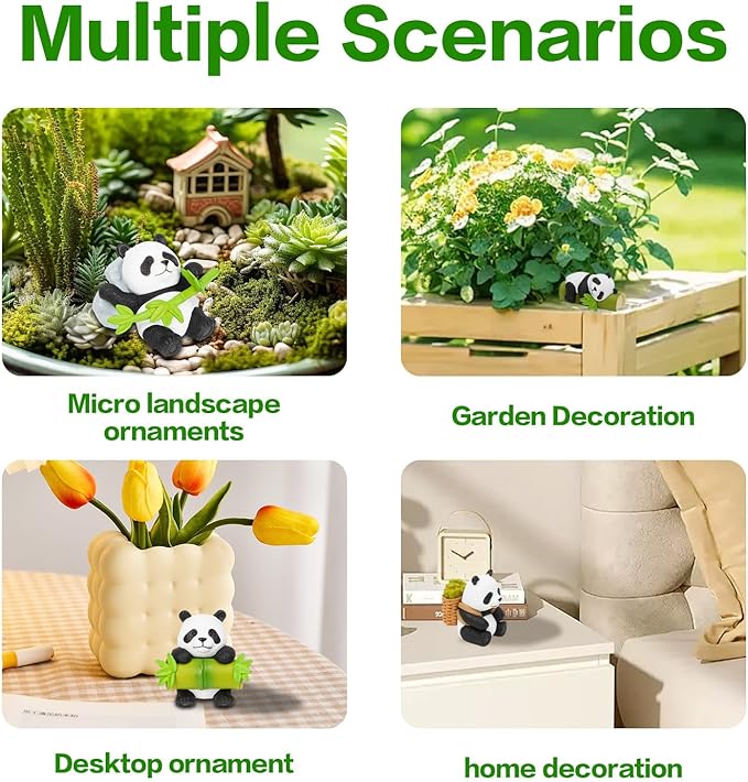 9pcs Mini Panda Figurines, Mini Animals Figurines Fairy Garden Accessories Outdoor for Garden Decor, Landscape Decor, DIY Craft, Dollhouse, Succulents & Home Decoration