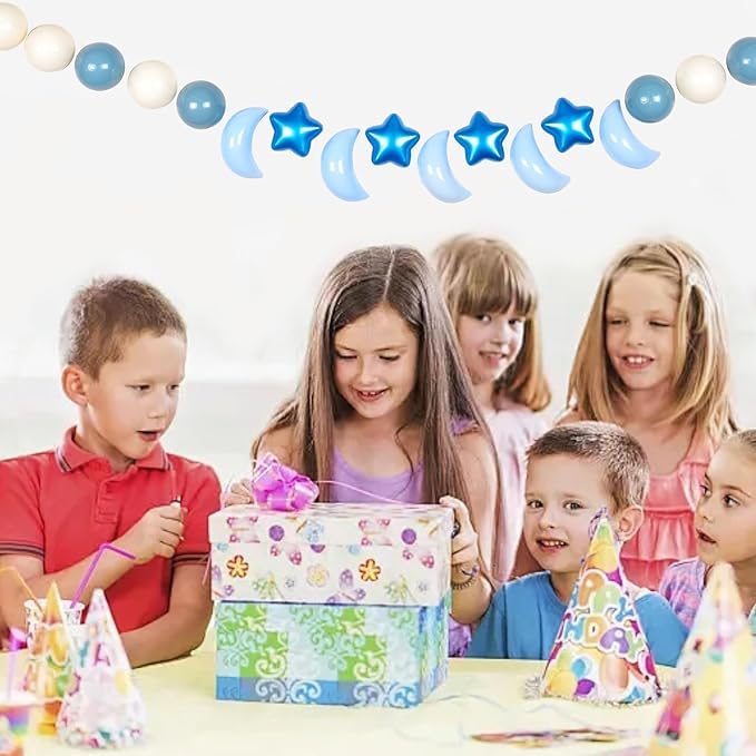 GOGOSO Ball Pit Balls Stars Moon Shapes Plastic Pitballs for Toddler Play Tent Baby Photo Props Kids Pool Water Toys Kiddie Pool Party Decor, Pearl Blue+Cream Blue+White,200PCS