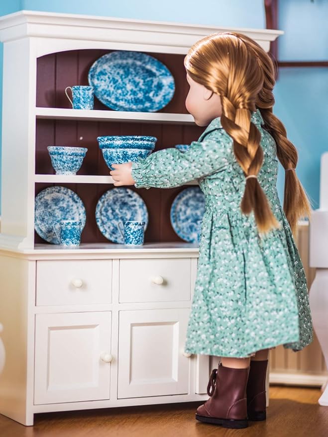 The Queen's Treasures 18 Inch Doll Wooden Furniture, Farmhouse Collection Fully Assembled Step Back Kitchen Cupboard Dish Hutch, Compatible with American Girl Kitchen Furniture