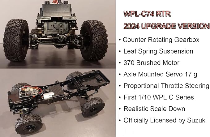 WPL C74 RC Truck 1/10 RC Crawler Off Road Truck 4x4 RC Rock Crawler RTR with Proportional Steering 370 Motor, Counter Rotating Gearbox, Leaf Spring Chassis Hobby Grade Toy