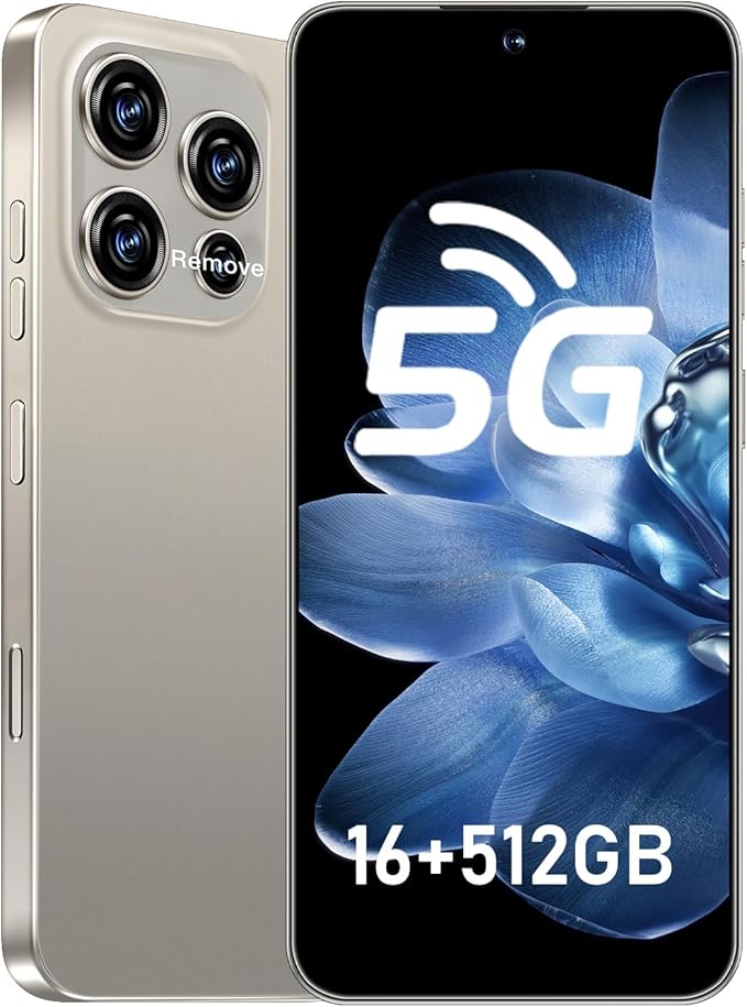 JQAKP 16PROMA X 5G Phone,Smartphone Unlocked Cell Phone 16GB+512GB/6.99“ HD Screen Display/68MP+108MP Camera/7000 mAh, Dual SIM Card/Face Unlock/Fingerprint Button Unlock (Gray)